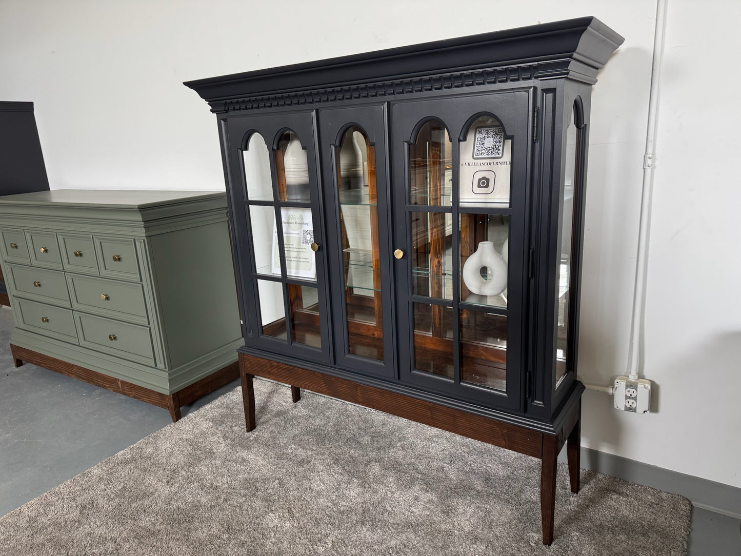 Black Hutch with Wooden Base