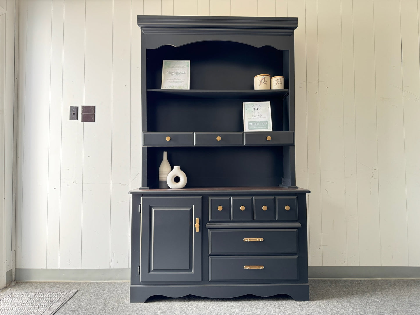 Black hutch/ sideboard with shelves