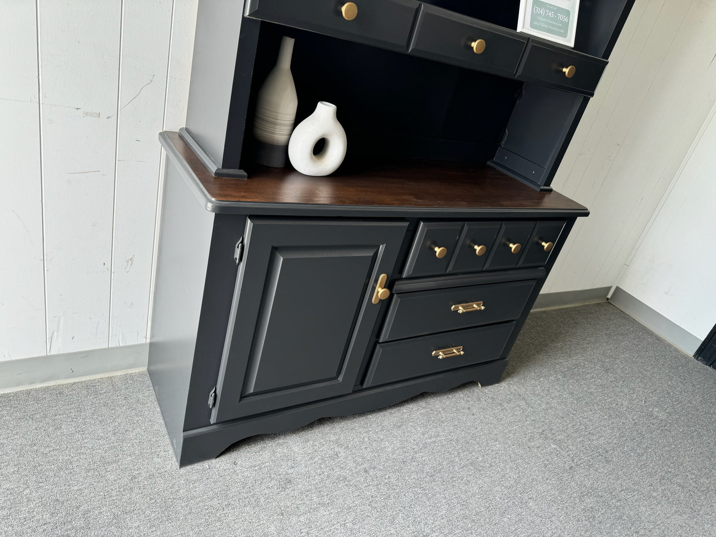 Black hutch/ sideboard with shelves