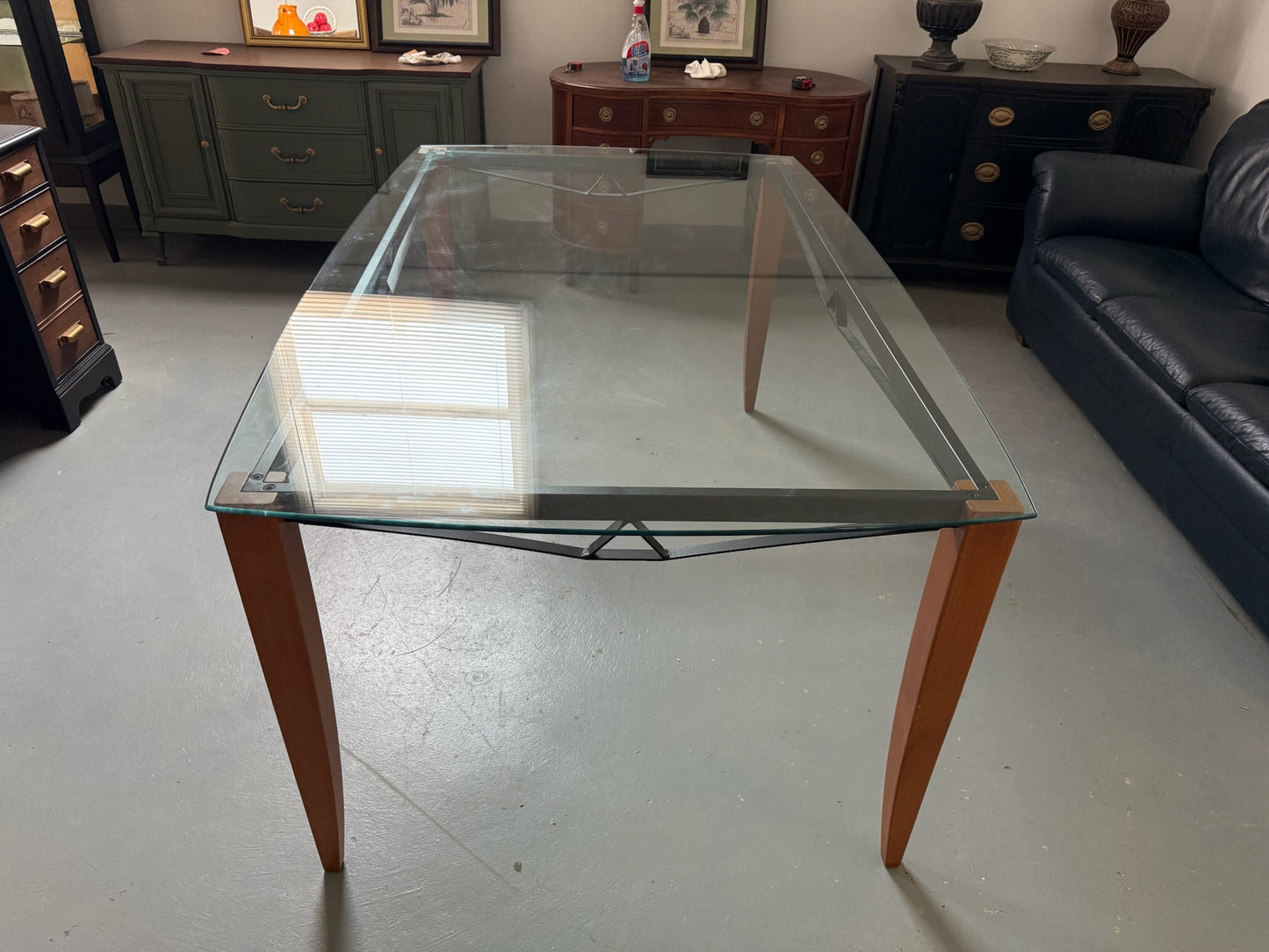 Glass Top Walnut Dining Table