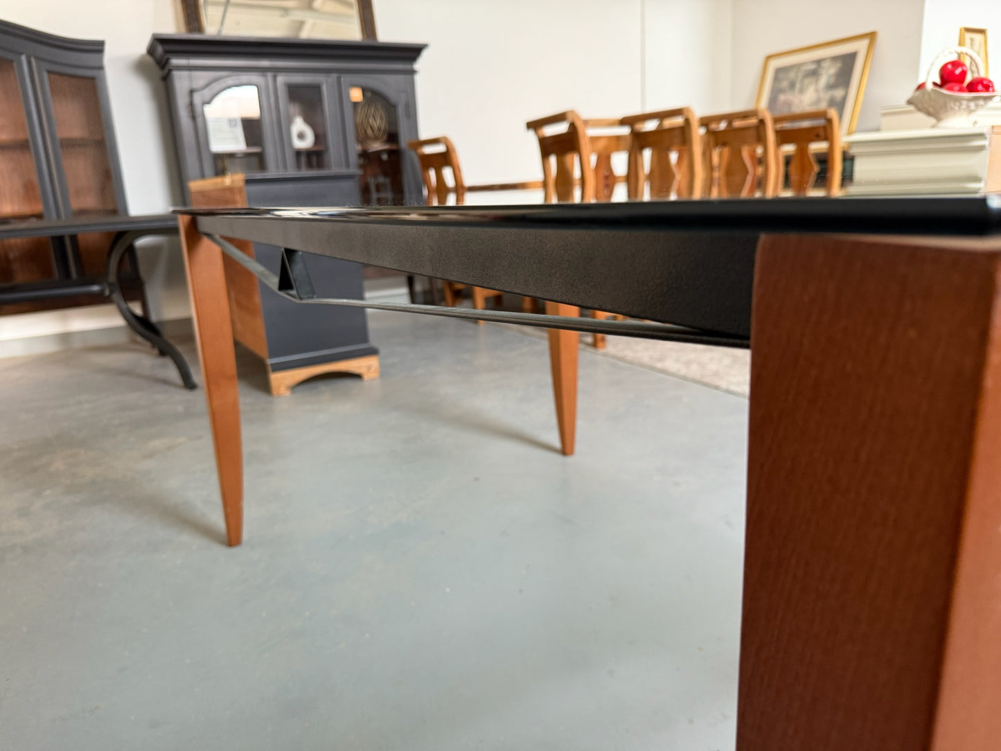 Glass Top Walnut Dining Table