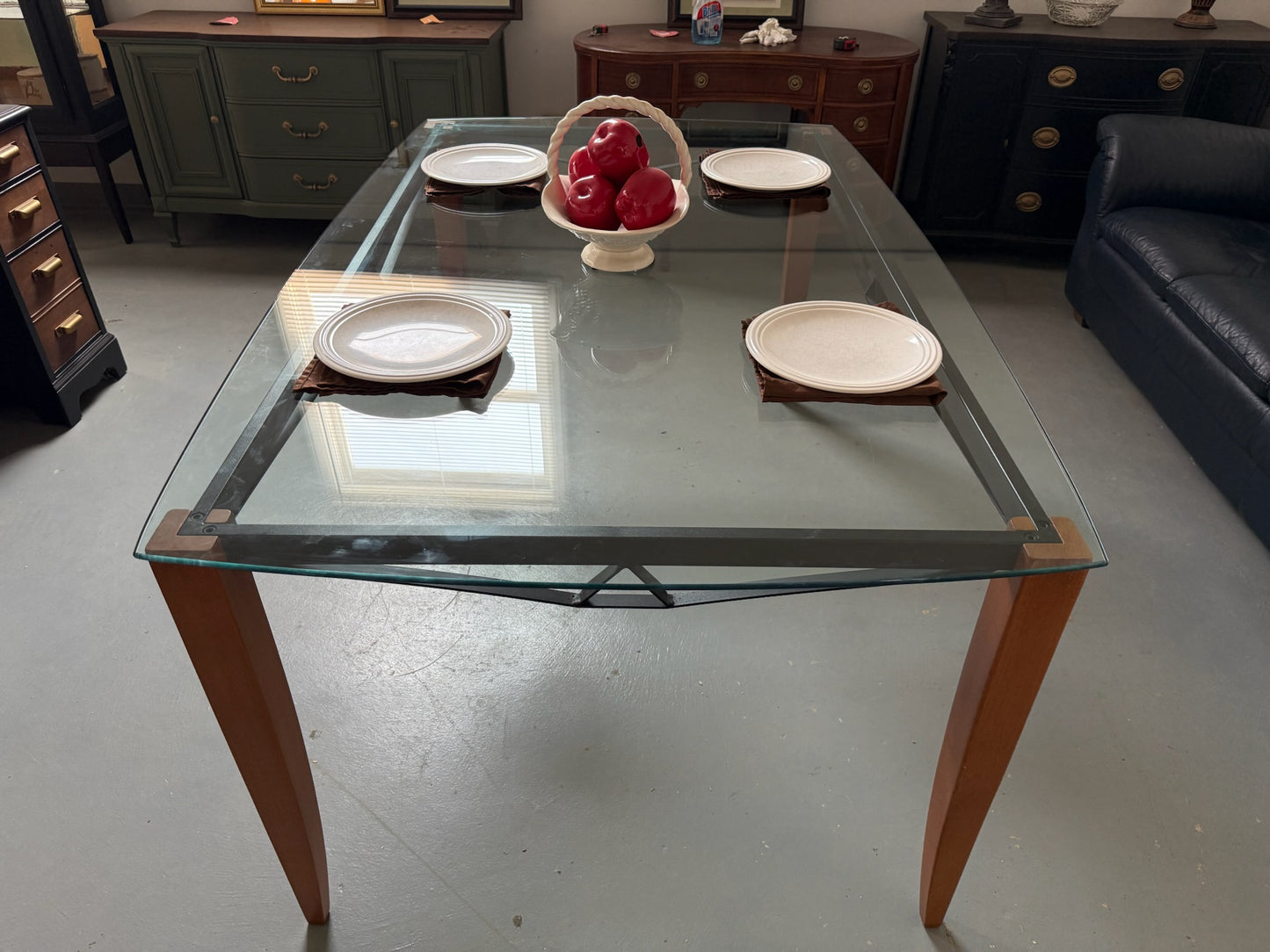 Glass Top Walnut Dining Table