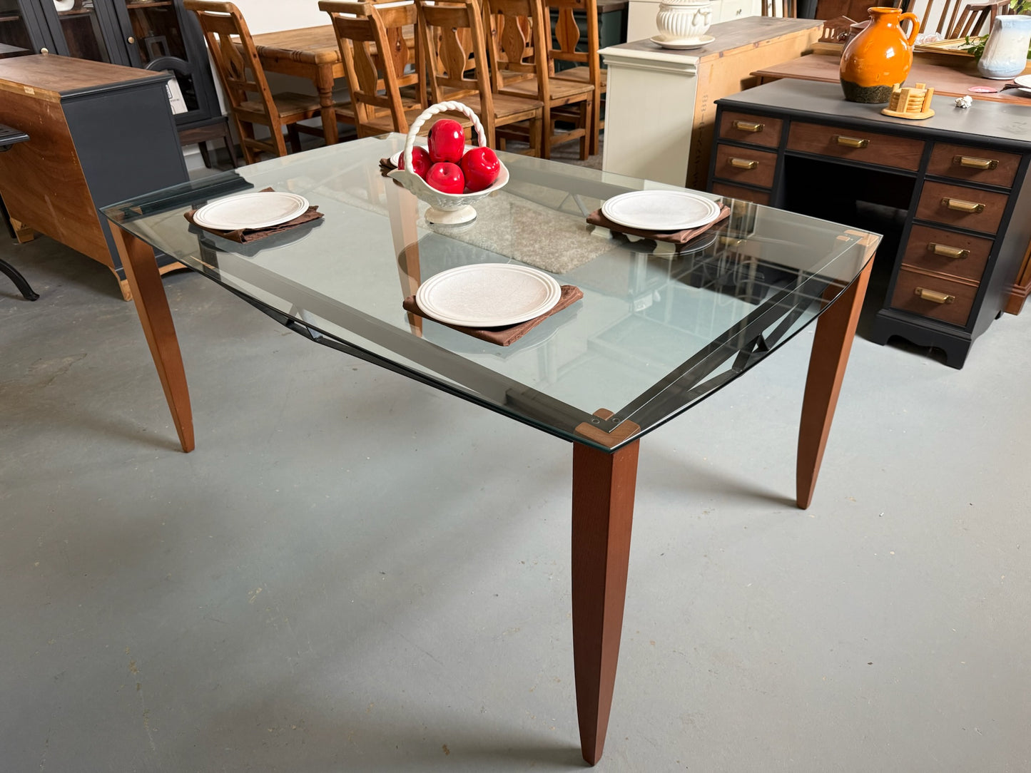 Glass Top Walnut Dining Table