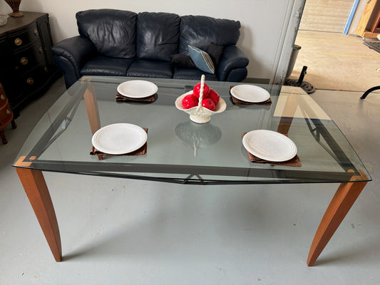 Glass Top Walnut Dining Table