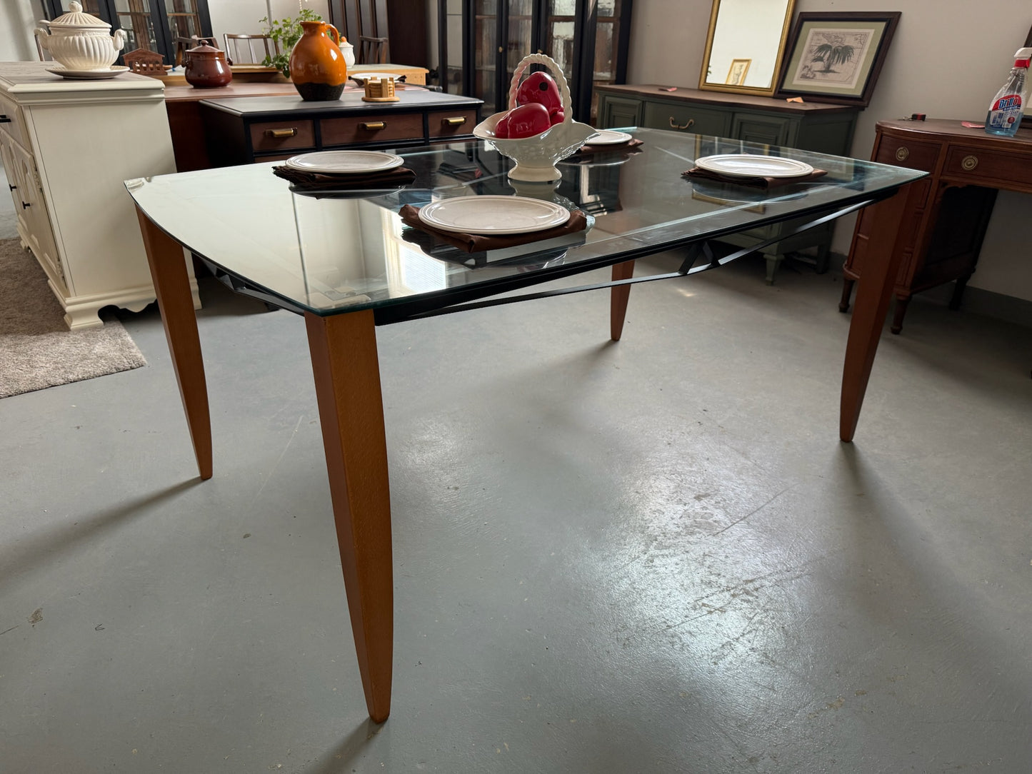 Glass Top Walnut Dining Table