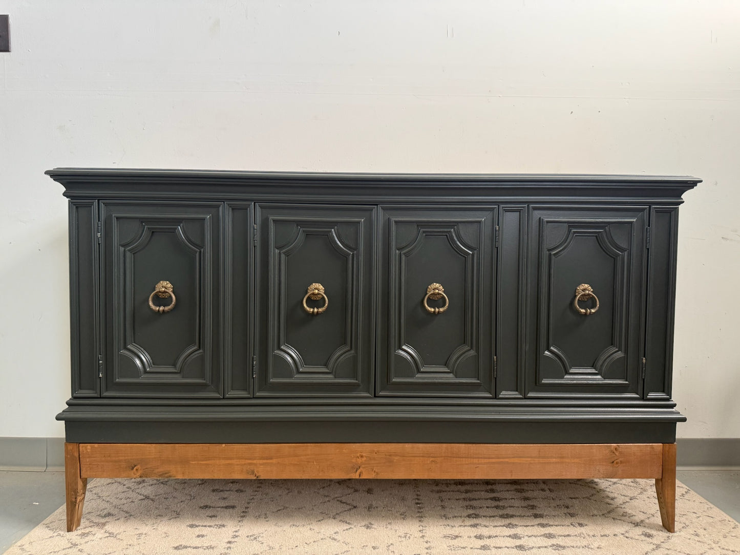 Deep Green Buffet with Custom Wood Base