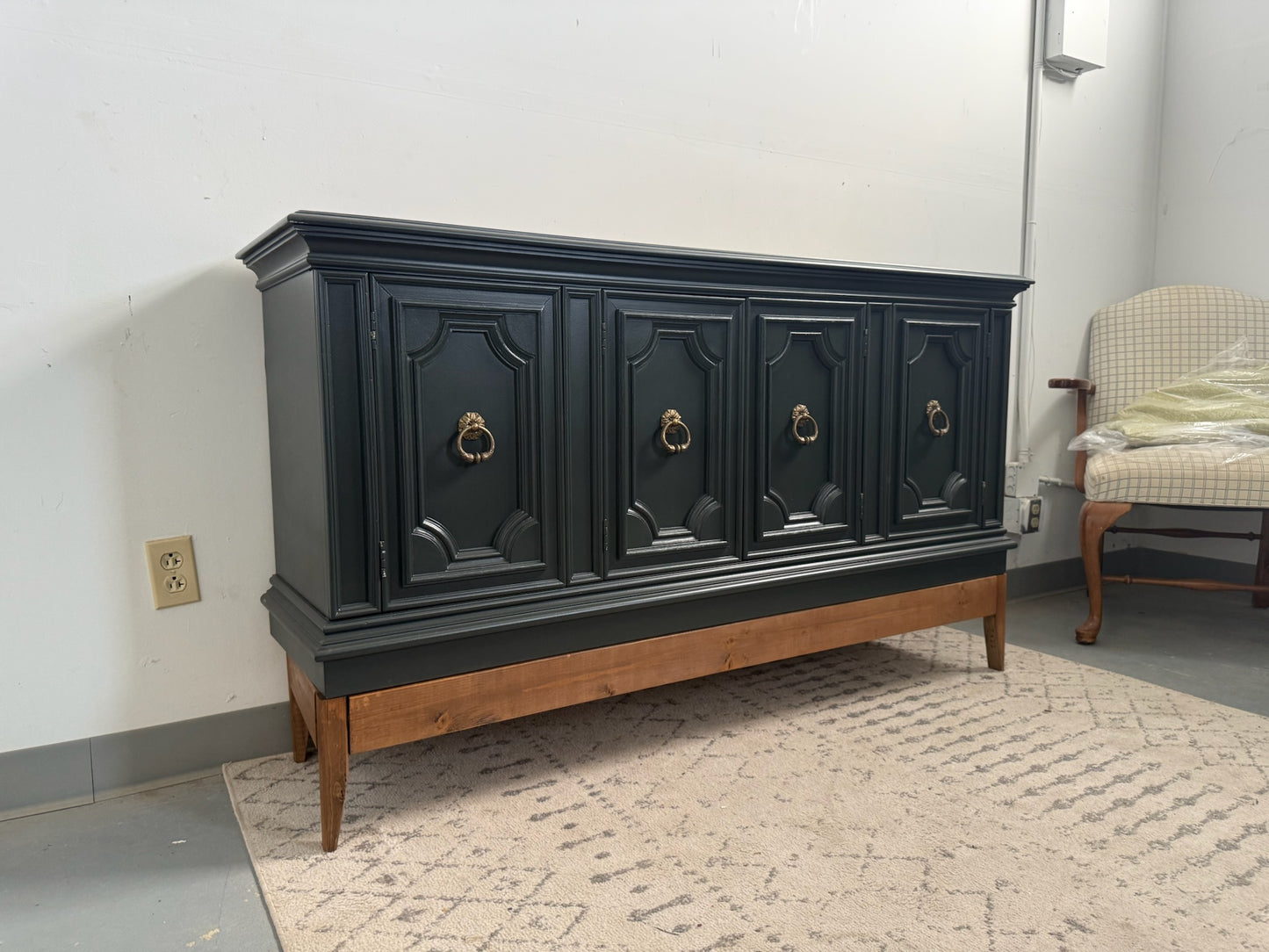 Deep Green Buffet with Custom Wood Base