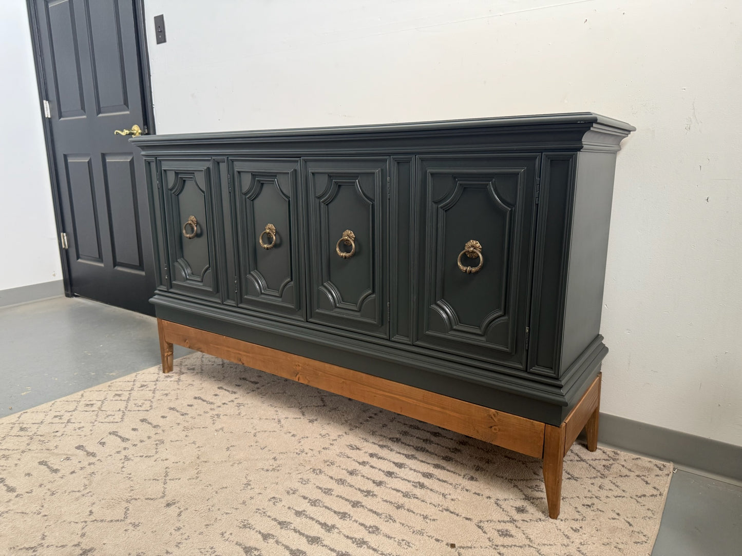 Deep Green Buffet with Custom Wood Base