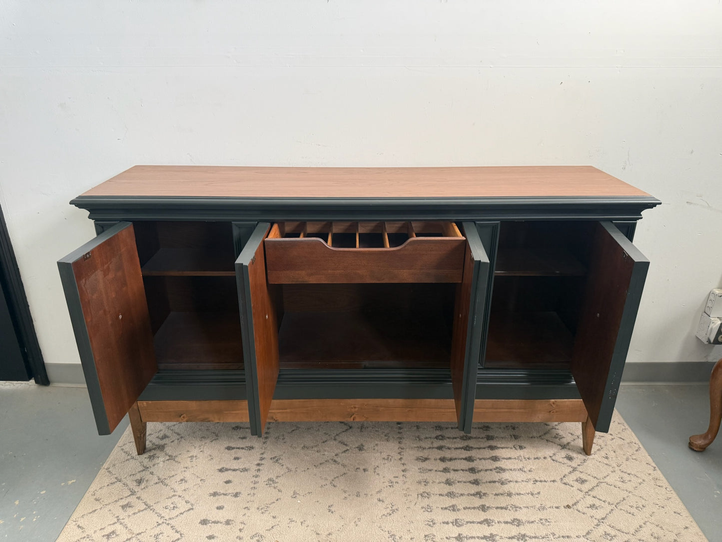 Deep Green Buffet with Custom Wood Base