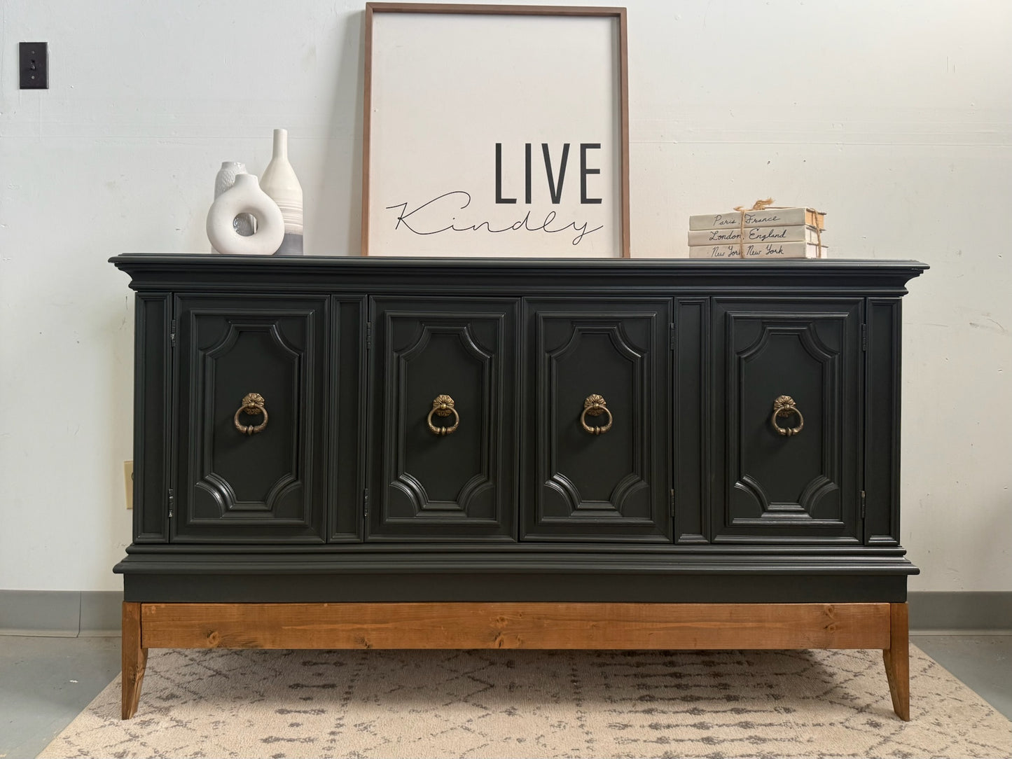 Deep Green Buffet with Custom Wood Base